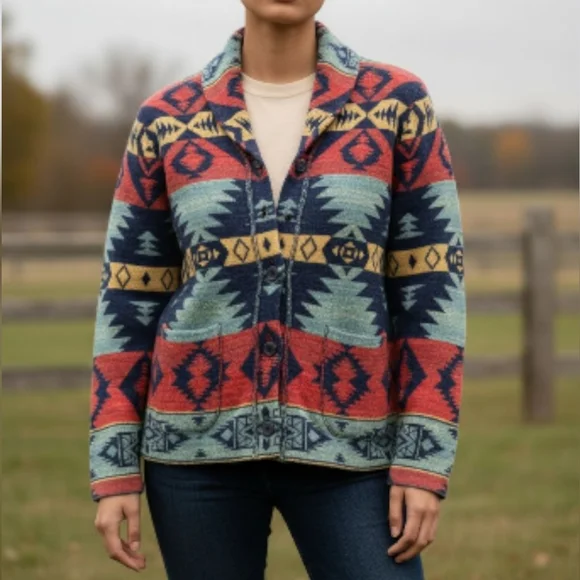 Ralph Lauren Denim & Supply Aztec Design Southwestern Cotton Cardigan Size Large - Picture 12 of 13